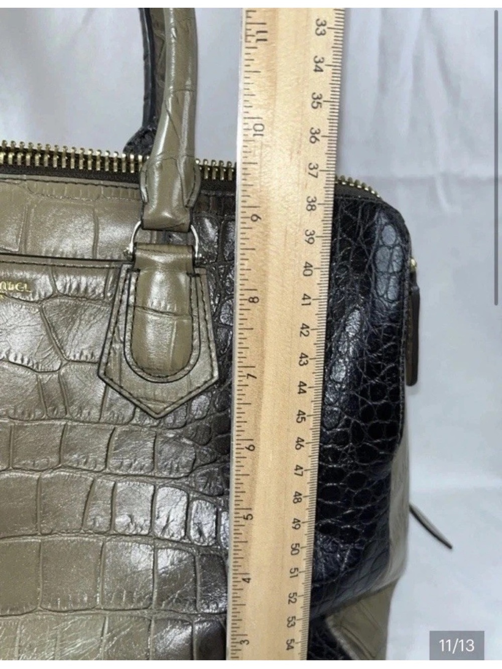 Henri Bendel Croc-Embossed Leather Satchel Olive/Black - Picture 10 of 15